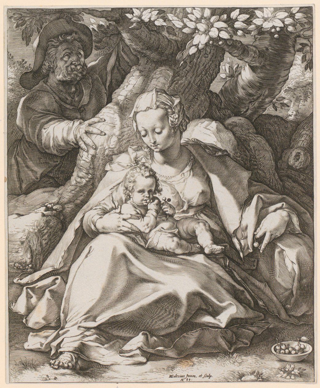 La Sagrada Familia bajo el cerezo de Hendrick Goltzius