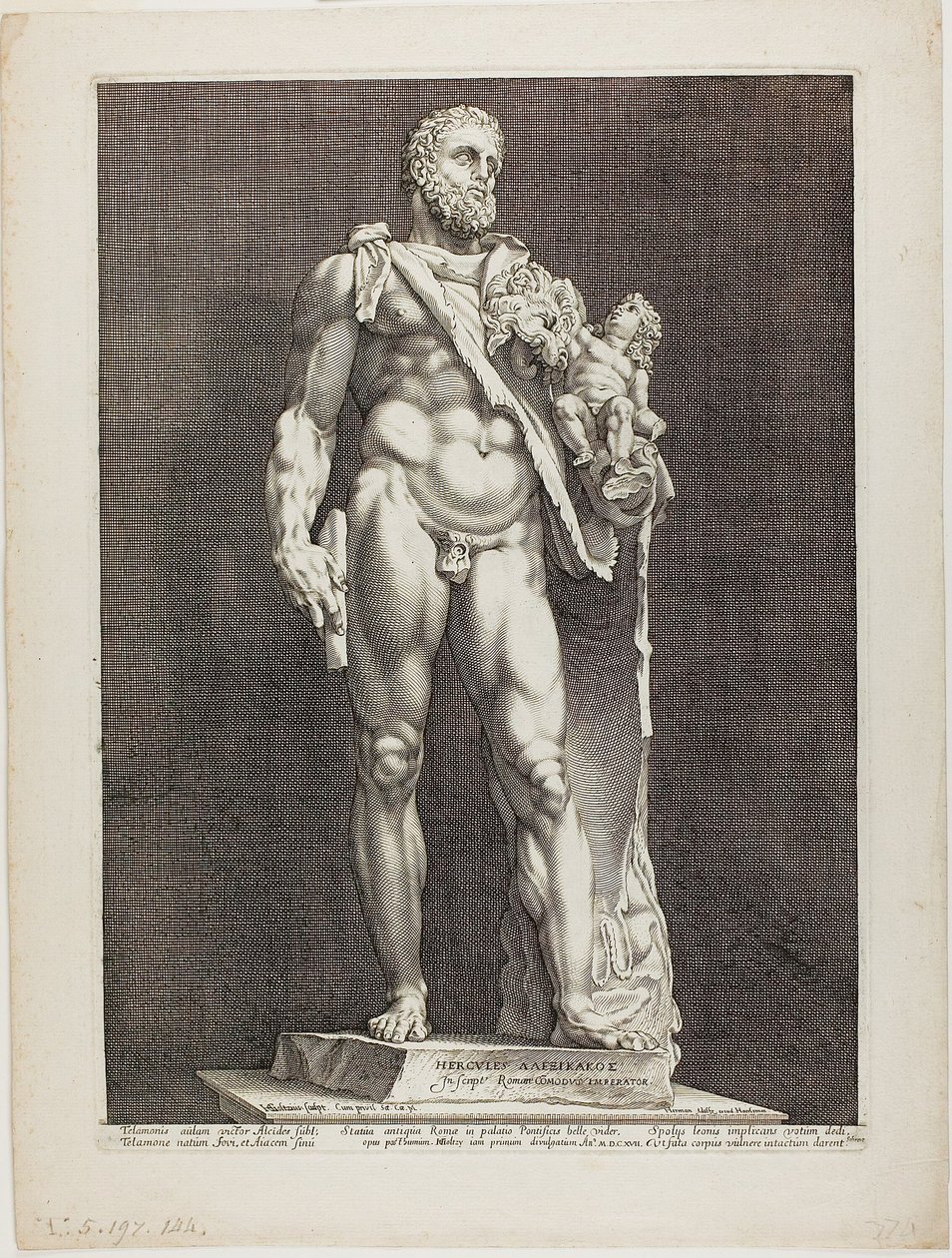 Hércules y Télefo, placa dos de Tres Esculturas Antiguas Famosas de Hendrick Goltzius