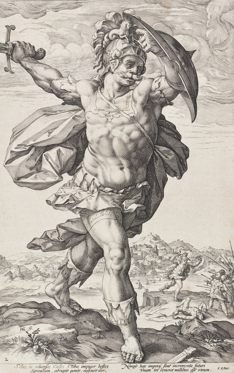 Horacio Cocles (Héroes romanos, lámina 2) de Hendrick Goltzius