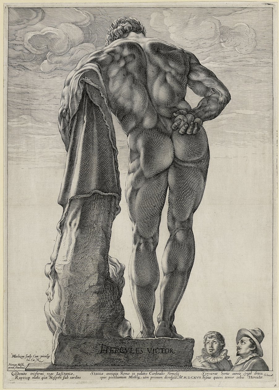Jacob Matham y Hendrick Goltzius contemplan el «Hércules Farnese» de Hendrick Goltzius
