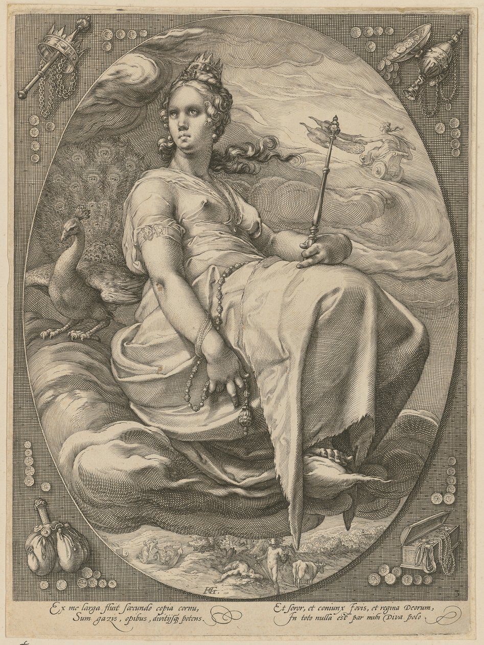 Juno, lámina 3 de la serie «Tres diosas» de Hendrick Goltzius