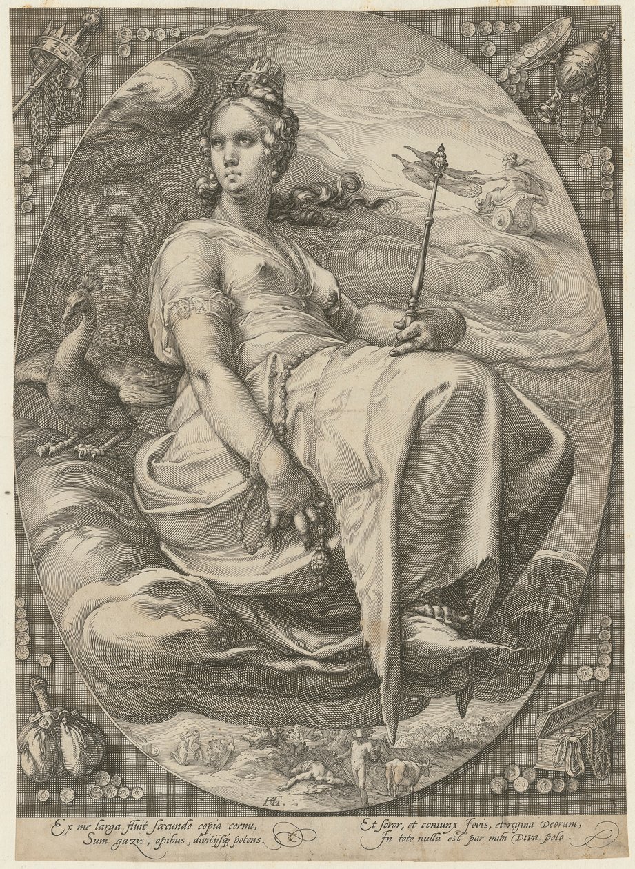 Juno, lámina 3 de la serie «Tres diosas» de Hendrick Goltzius