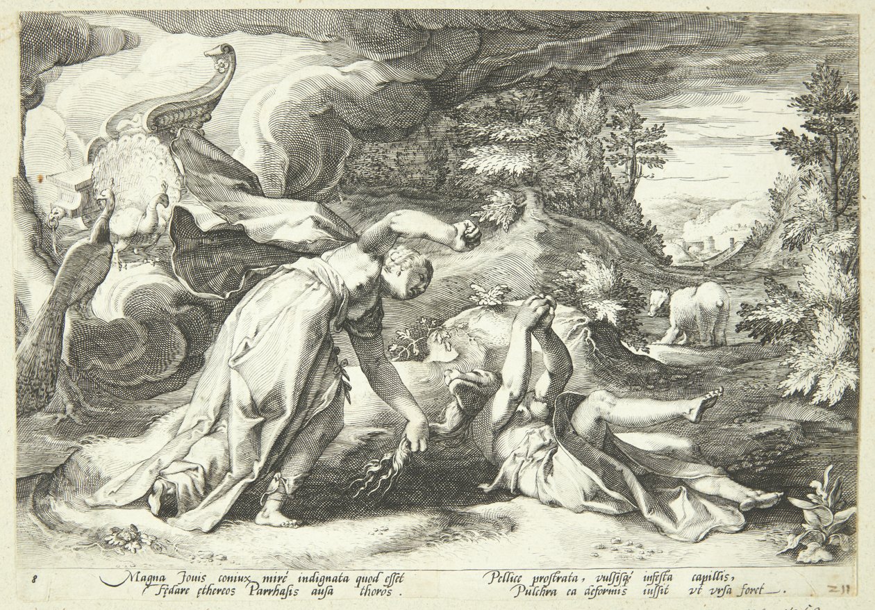 Juno transforma a Calisto en un oso de Hendrick Goltzius