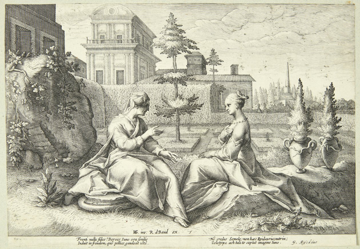 Juno disfrazada de Beroë advierte a Semele de Hendrick Goltzius