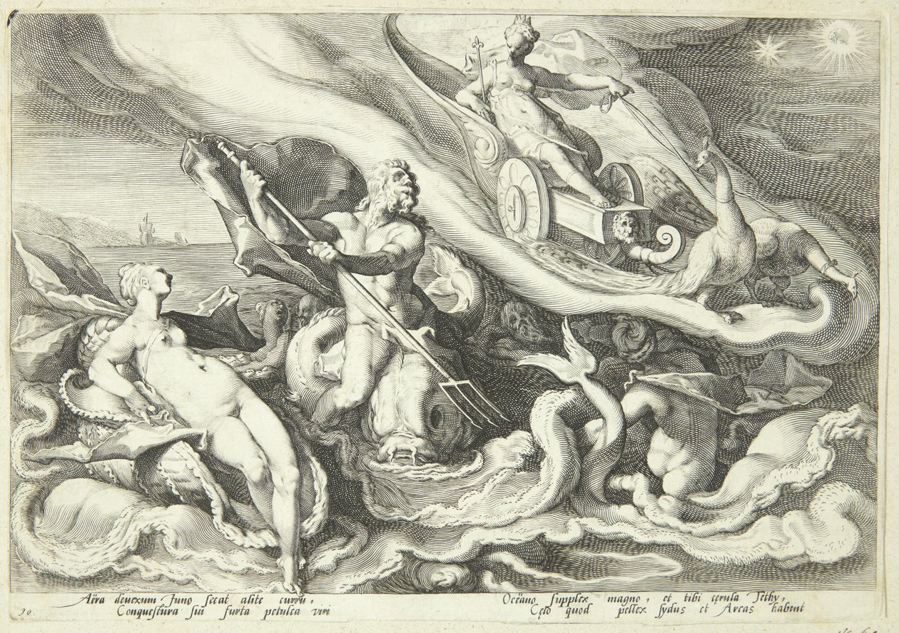 Juno se queja de Calisto a Océano y Tetis de Hendrick Goltzius
