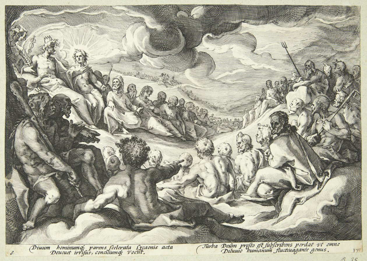 Júpiter consulta con los dioses sobre la destrucción del universo de Hendrick Goltzius