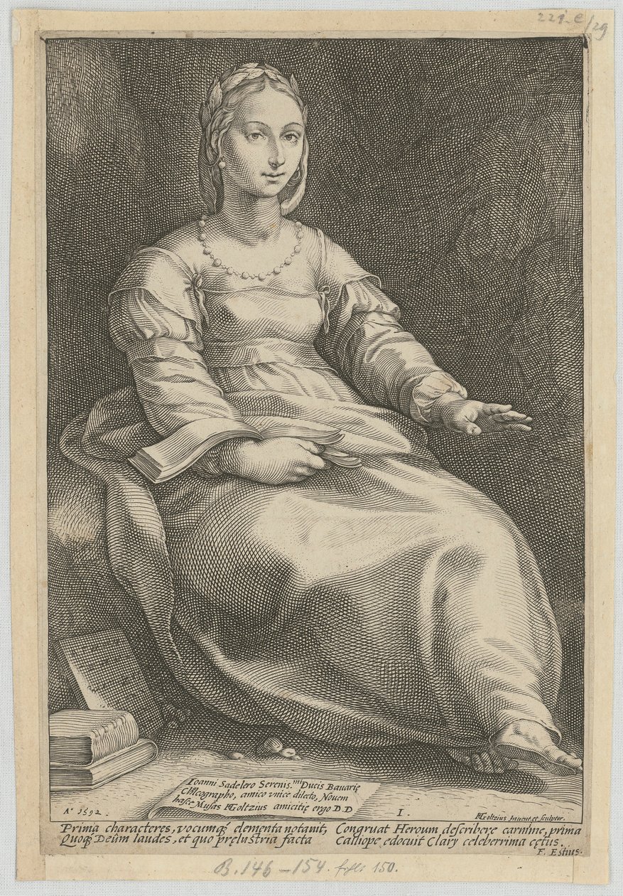 Calíope, lámina 1 de la serie «Las nueve musas» de Hendrick Goltzius