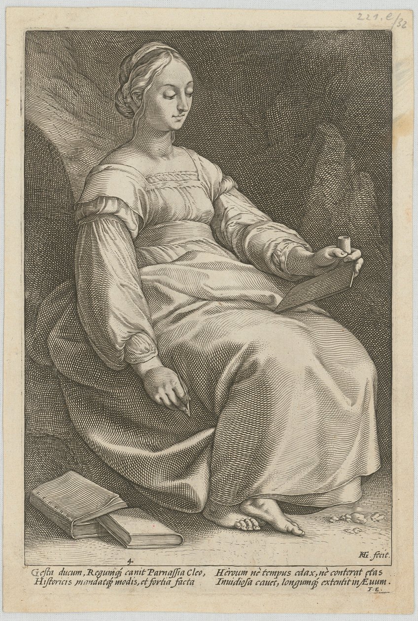 Klio, página 4 de la serie «Las nueve musas» de Hendrick Goltzius