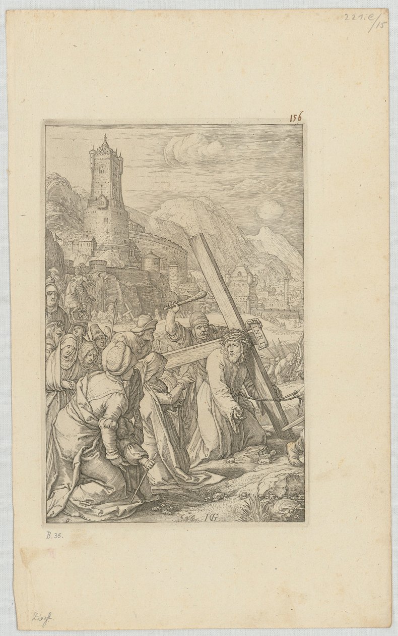 El camino de la cruz, lámina 9 de la serie «La Pasión» de Hendrick Goltzius