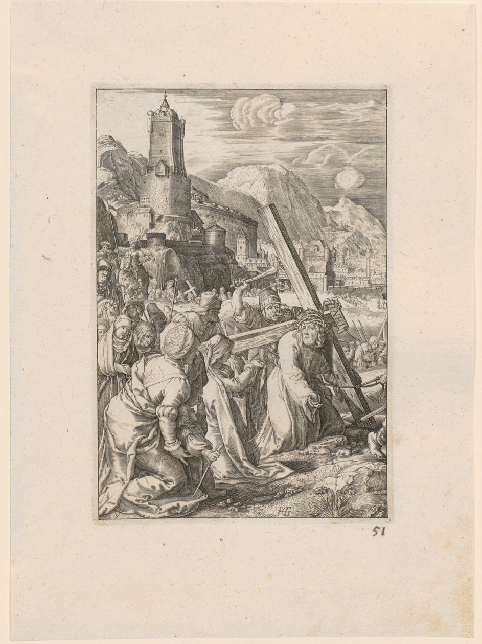 El camino de la cruz, lámina 9 de la serie «La Pasión» de Hendrick Goltzius