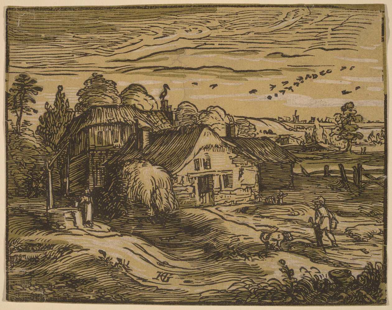 Paisaje con una granja de Hendrick Goltzius