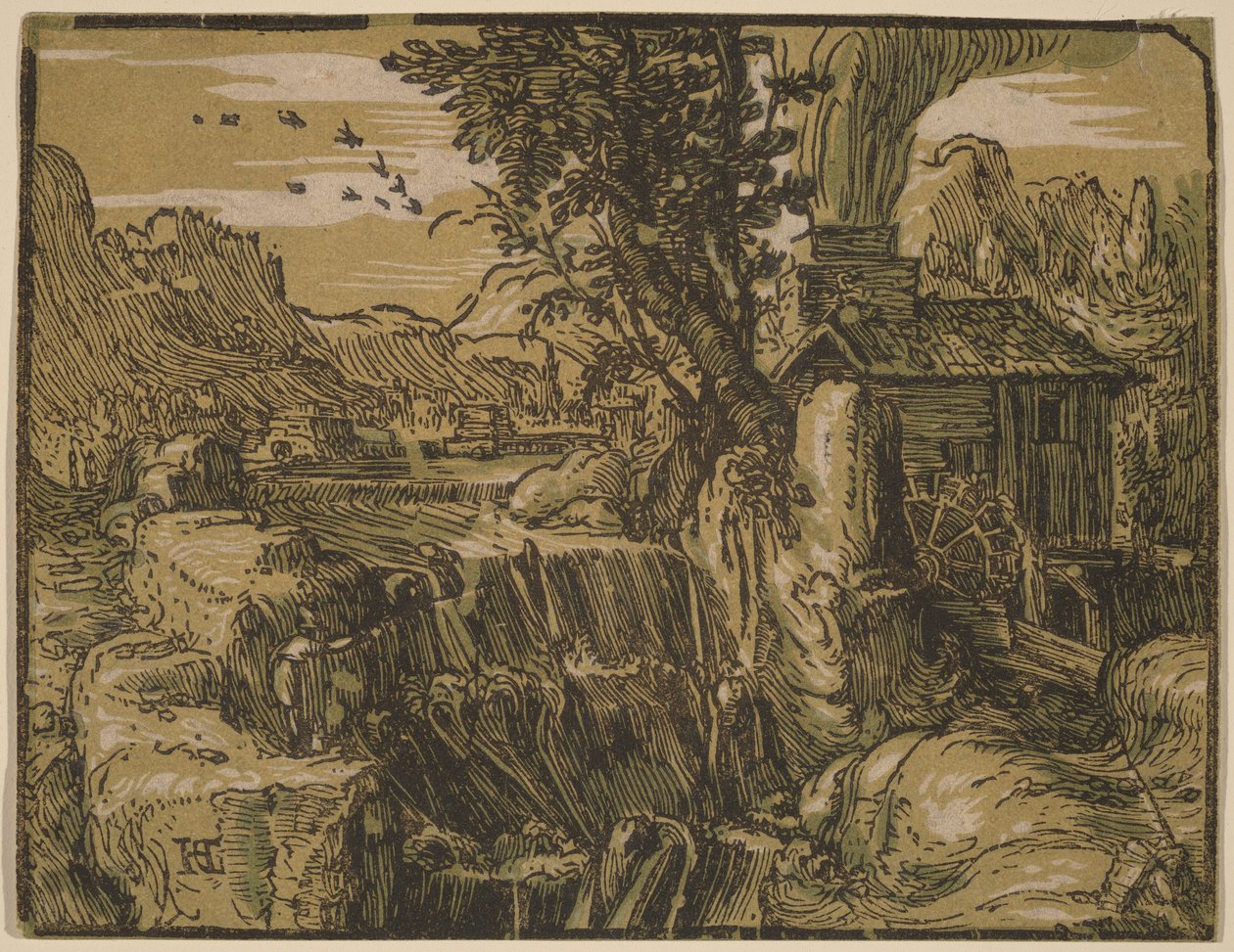 Paisaje con cascada de Hendrick Goltzius