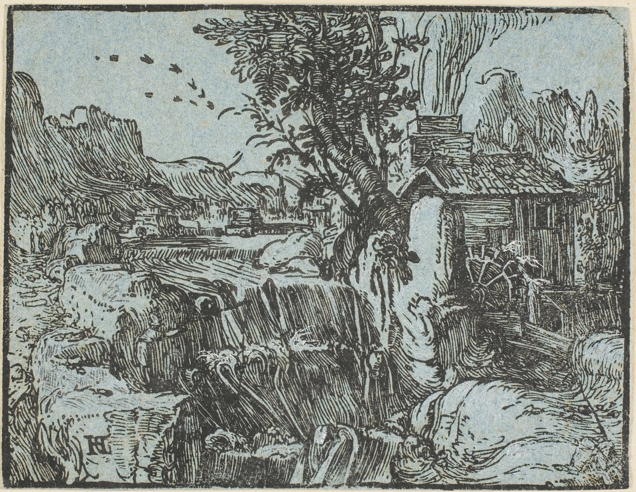 Paisaje con una Cascada, de Cuatro Pequeños Paisajes de Hendrick Goltzius