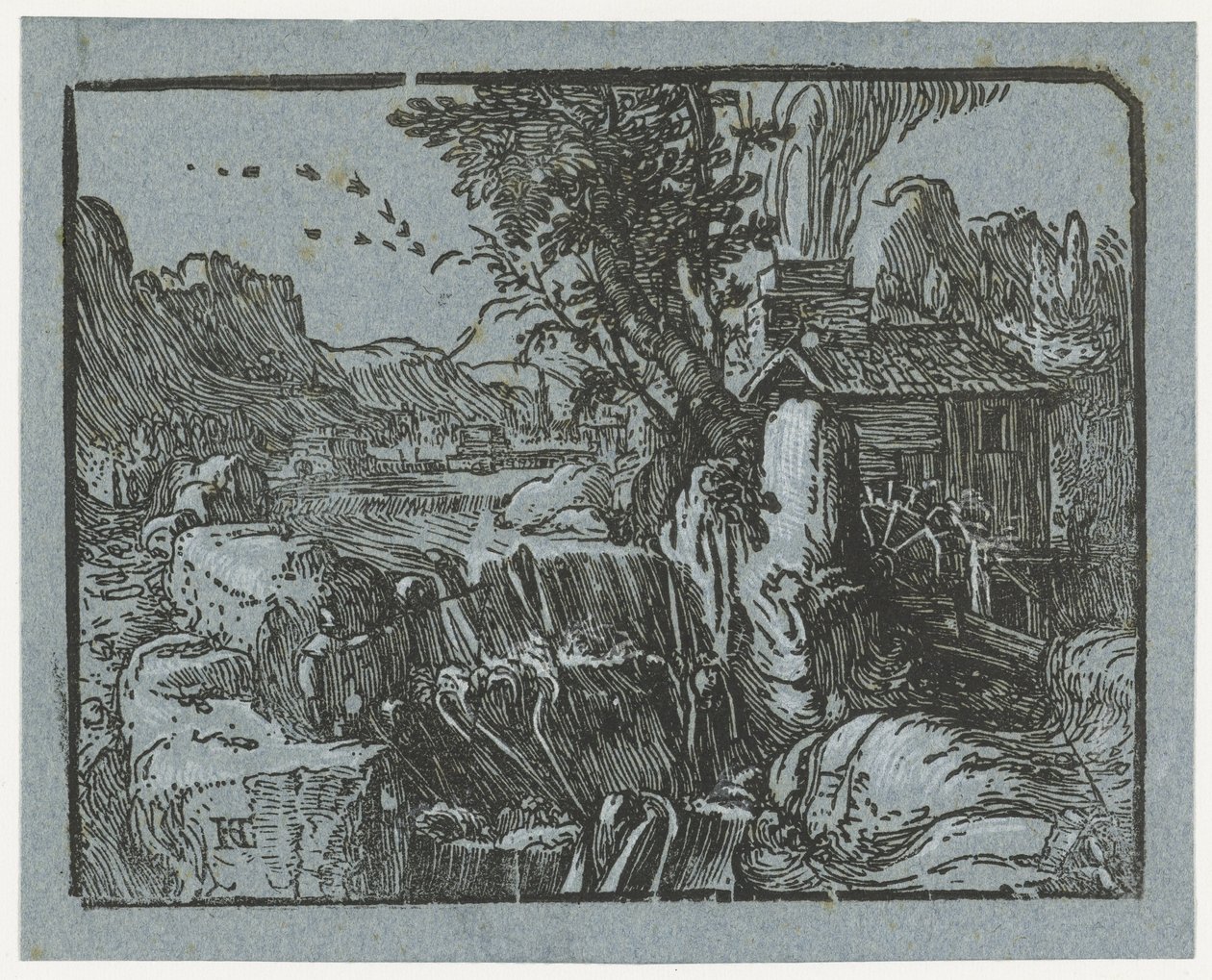 paisaje con cascada Cuatro pequeños paisajes (título de serie) de Hendrick Goltzius