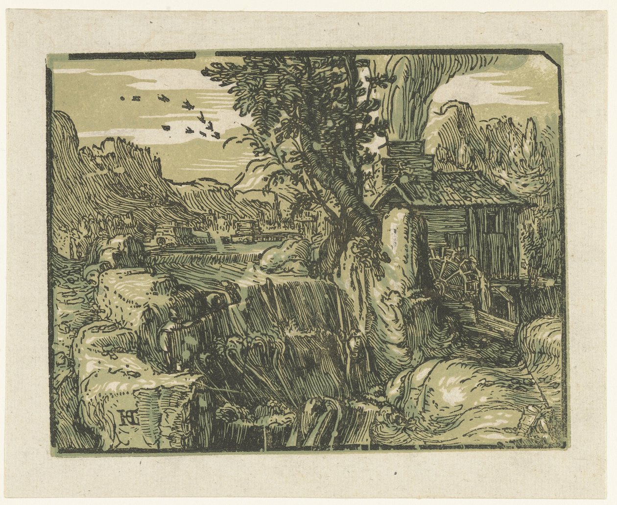 Paisaje con cascada
Cuatro pequeños paisajes (título de la serie) de Hendrick Goltzius