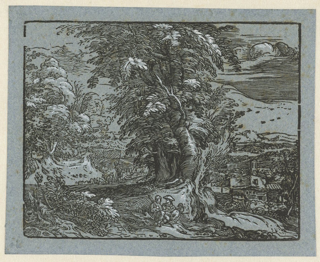 Paisaje con pareja sentada Cuatro pequeños paisajes (título de serie) de Hendrick Goltzius