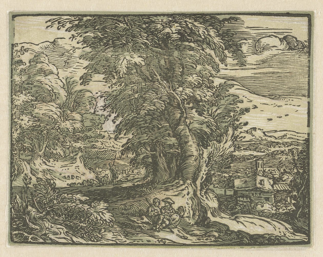 Paisaje con pareja sentada Cuatro pequeños paisajes (título de serie) de Hendrick Goltzius