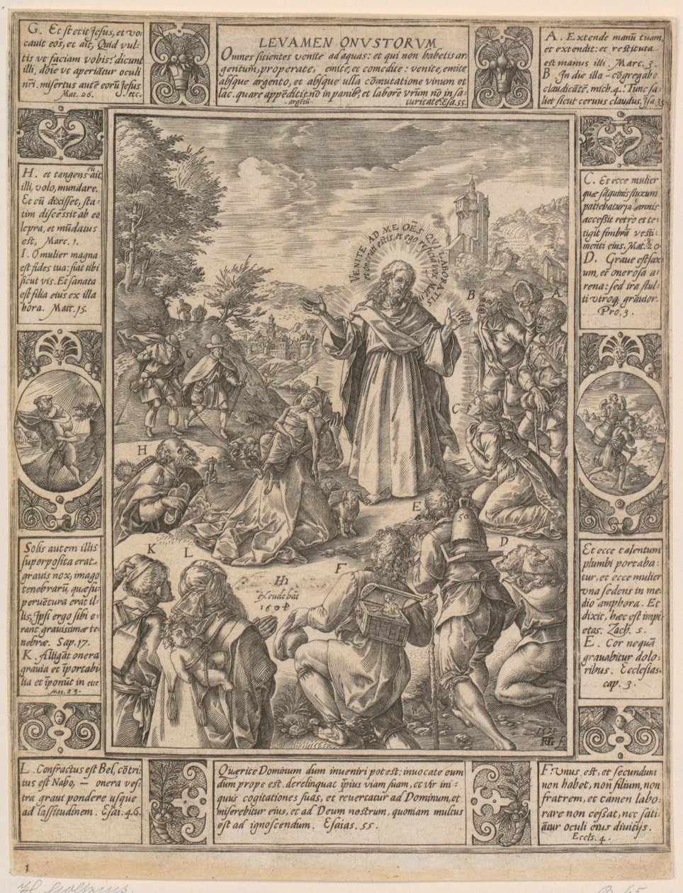 Levamen Onustrorum, lámina 1 de la serie «Alegorías de la fe cristiana» de Hendrick Goltzius