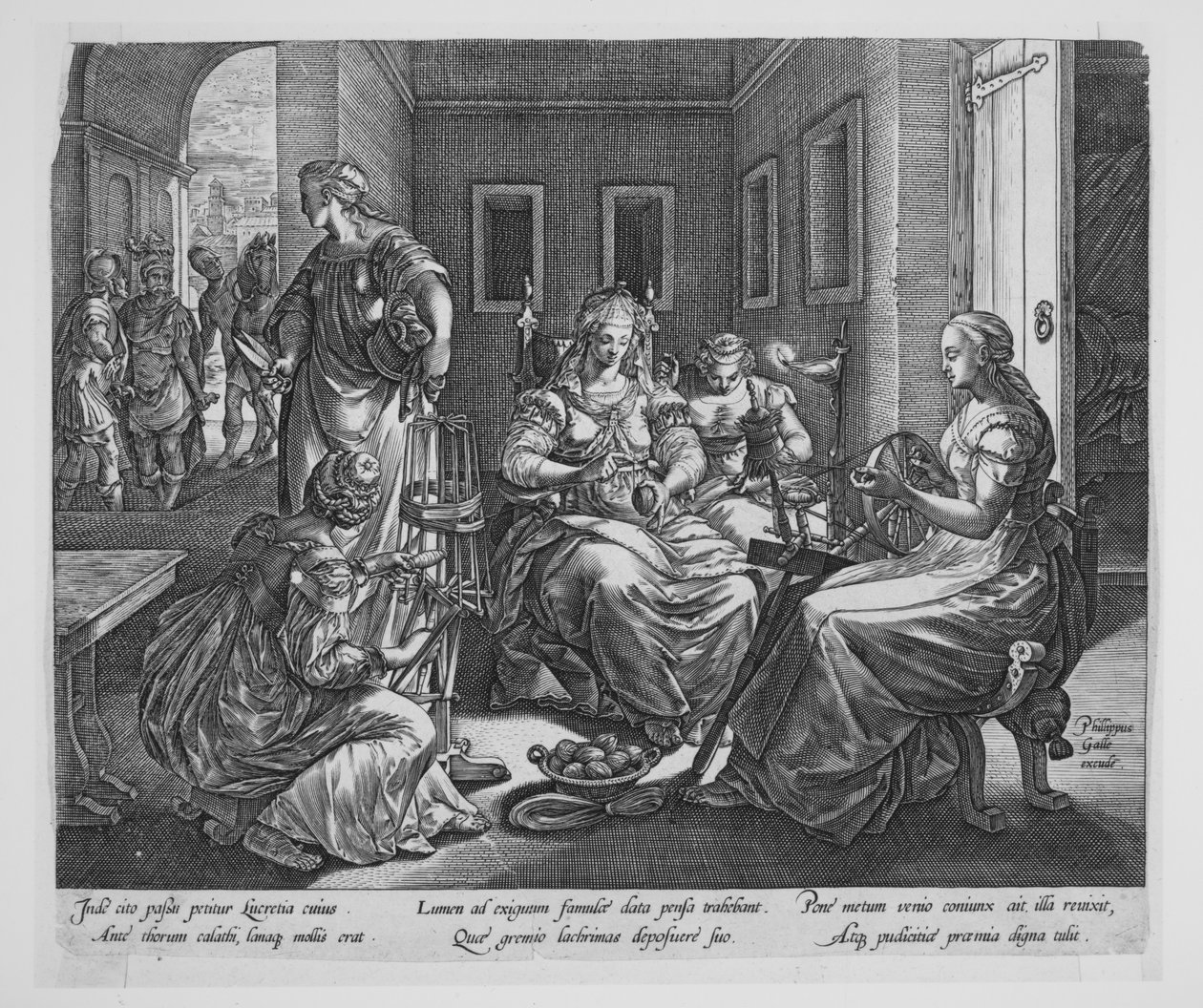 Lucrecia y sus mujeres hilando de Hendrick Goltzius