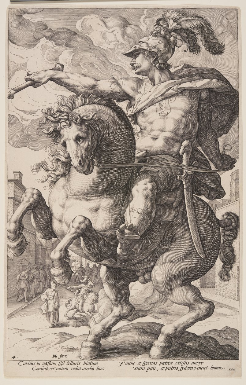 Marco Curcio a caballo, de Los héroes romanos de Hendrick Goltzius