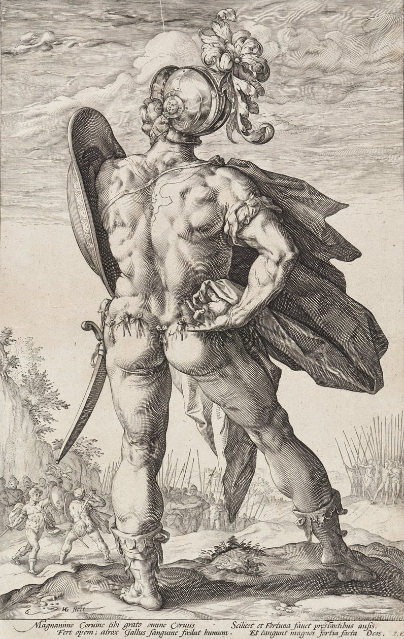 Marco Valerio Corvo (Héroes romanos, lámina 6) de Hendrick Goltzius
