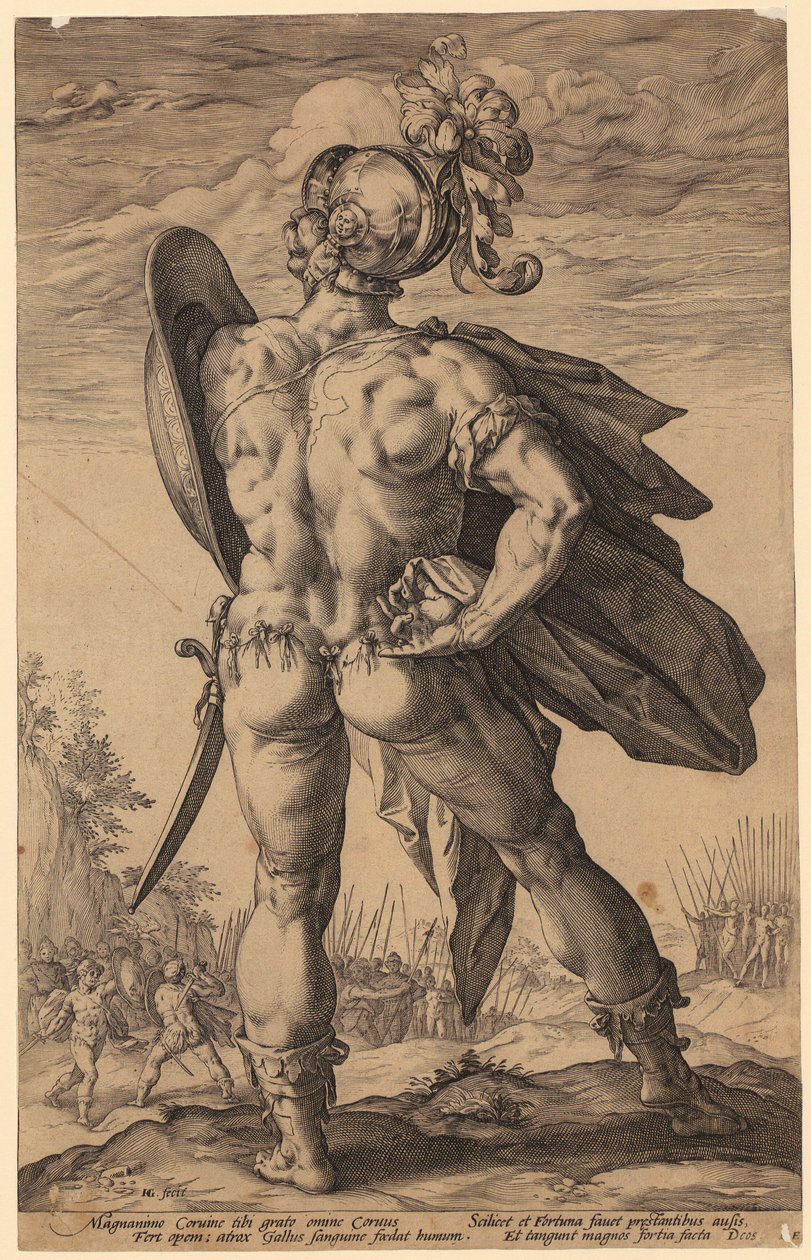 Marcus Valerius Corvus, lámina 6 de la serie «Héroes romanos» de Hendrick Goltzius