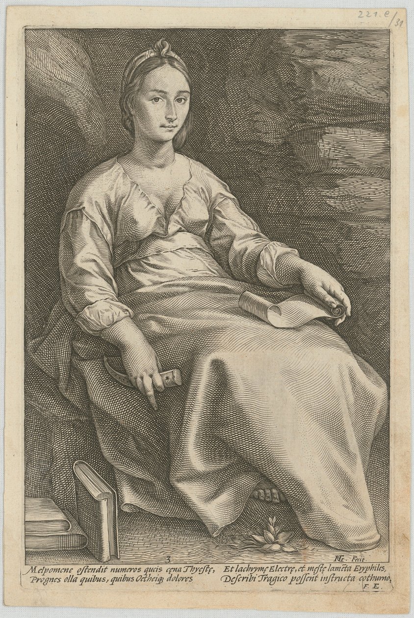 Melpómene, página 3 de la serie «Las nueve musas» de Hendrick Goltzius