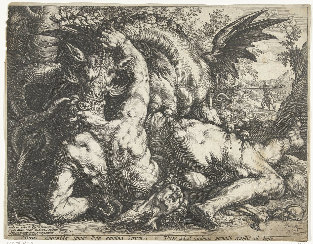 Compañeros de Cadmo devorados por un dragón de Hendrick Goltzius