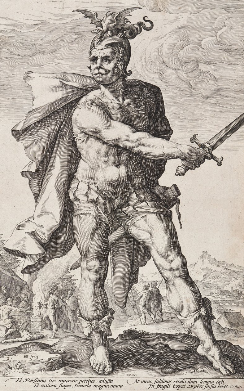 Mucio Escévola (Héroes romanos, lámina 3) de Hendrick Goltzius