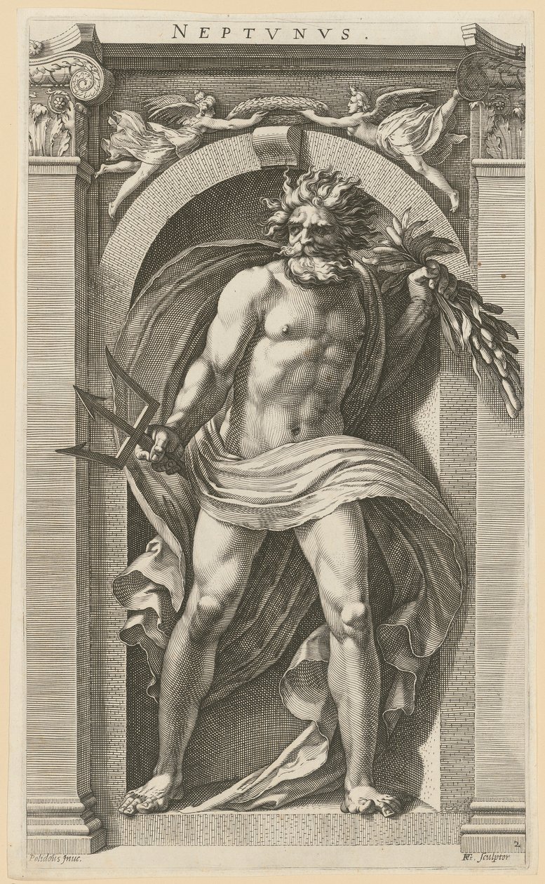 Neptuno, lámina 2 de la serie «Ocho deidades antiguas» de Hendrick Goltzius