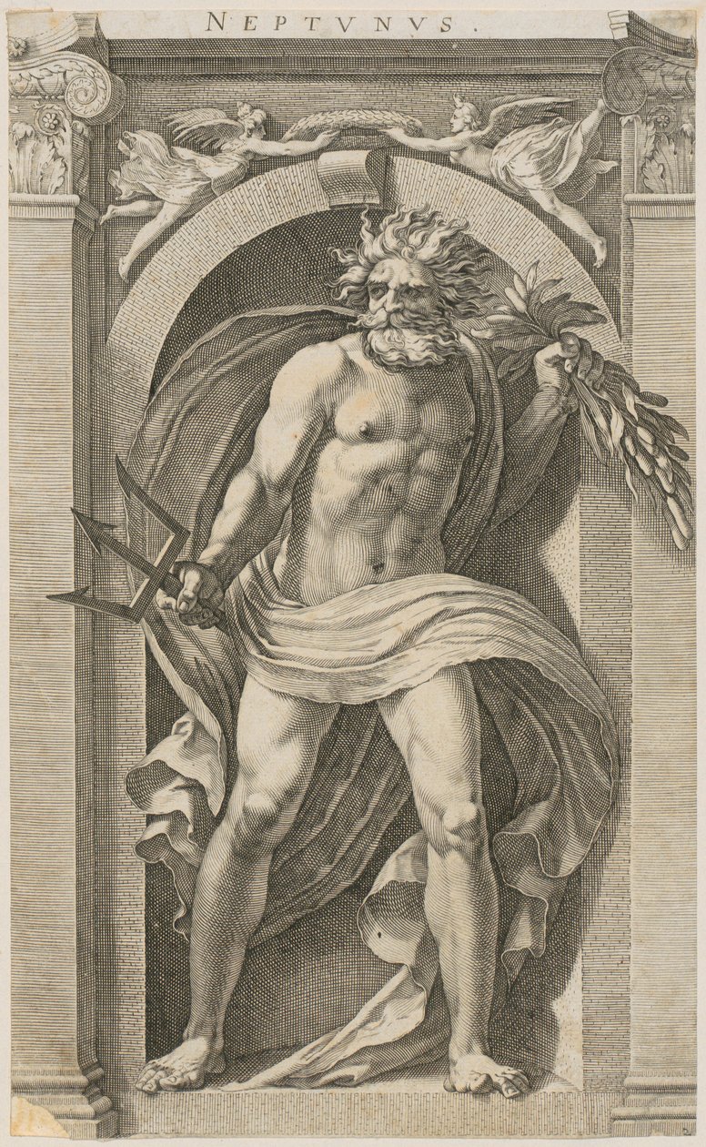 Neptuno, lámina 2 de la serie «Ocho deidades antiguas» de Hendrick Goltzius