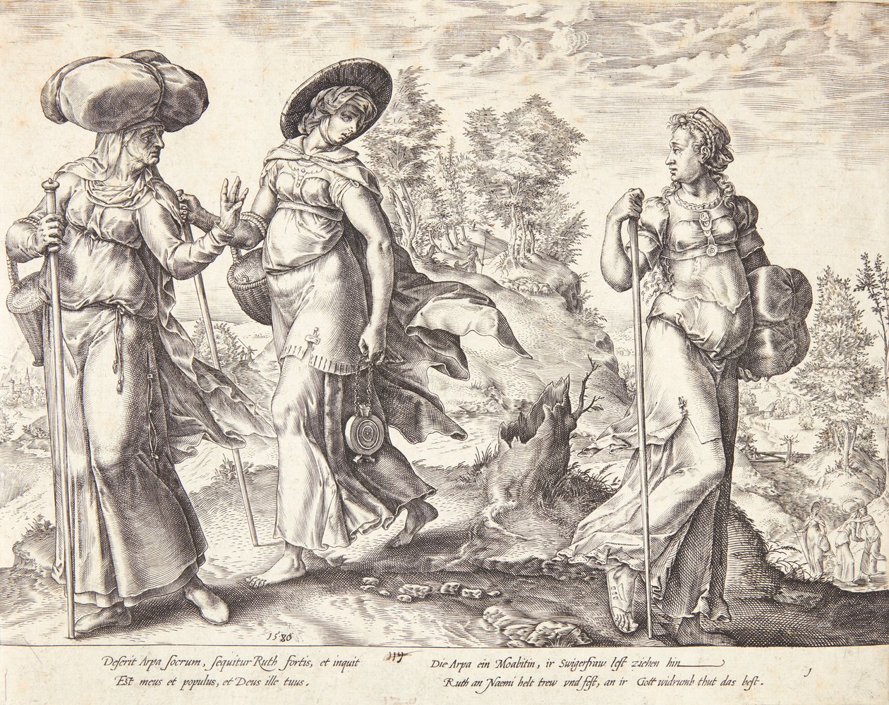 Orpá abandona a Rut y Noemí de Hendrick Goltzius