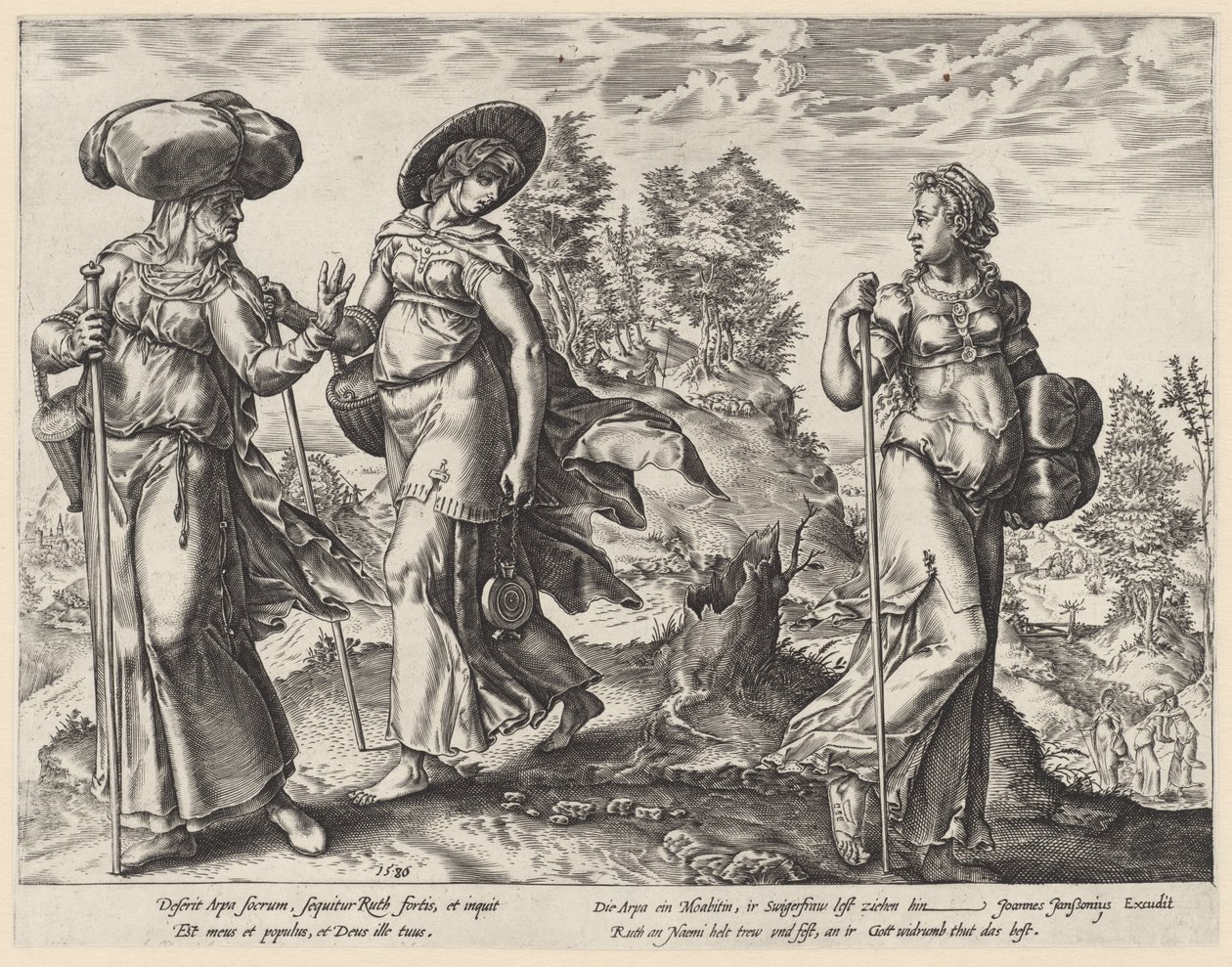 Orfa deja a Noemí y Rut La historia de Ruth (título de la serie) de Hendrick Goltzius