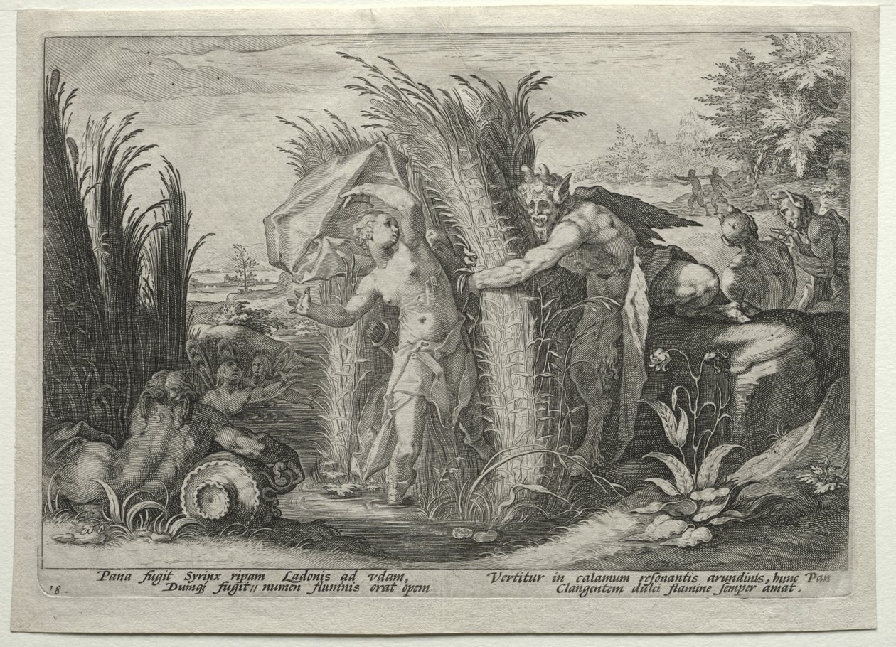 Pan Pursuing Syrinx de Hendrick Goltzius
