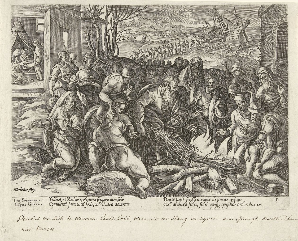 Paul es mordido por una víbora en Malta Hechos de los Apóstoles (título de la serie) Acta Apostolorum (título de la serie) de Hendrick Goltzius
