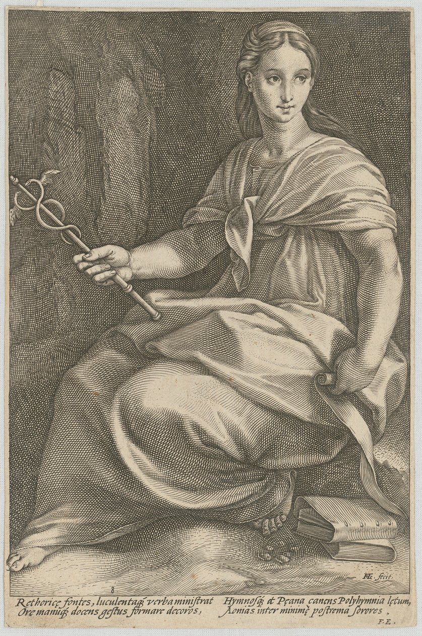 Polimnia, lámina 8 de la serie «Nueve musas» de Hendrick Goltzius