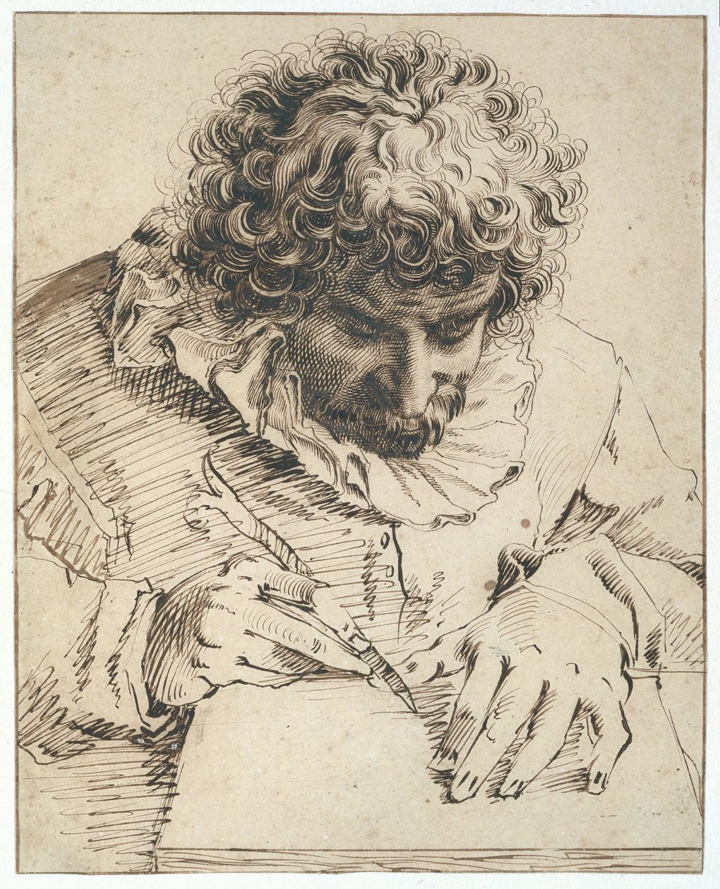 Retrato de Gillis van Breen, dibujando o tallando en madera de Hendrick Goltzius