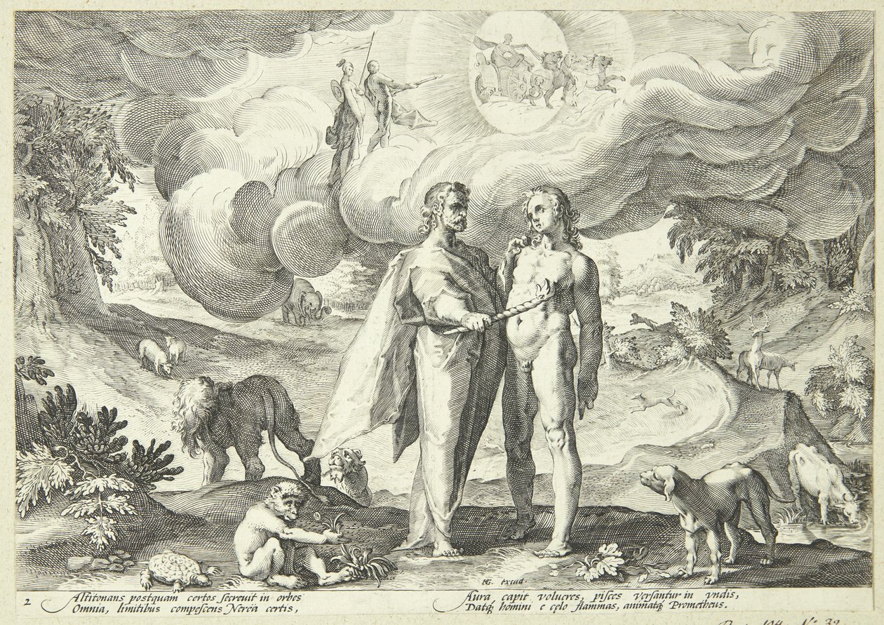 Prometeo crea al hombre y le da vida con fuego del cielo de Hendrick Goltzius