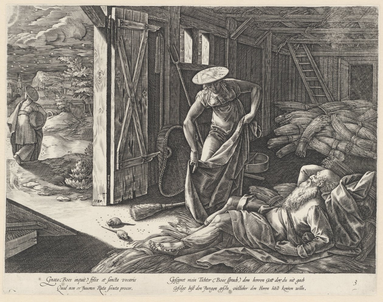 Rut y Booz en el granero La historia de Ruth (título de la serie) de Hendrick Goltzius