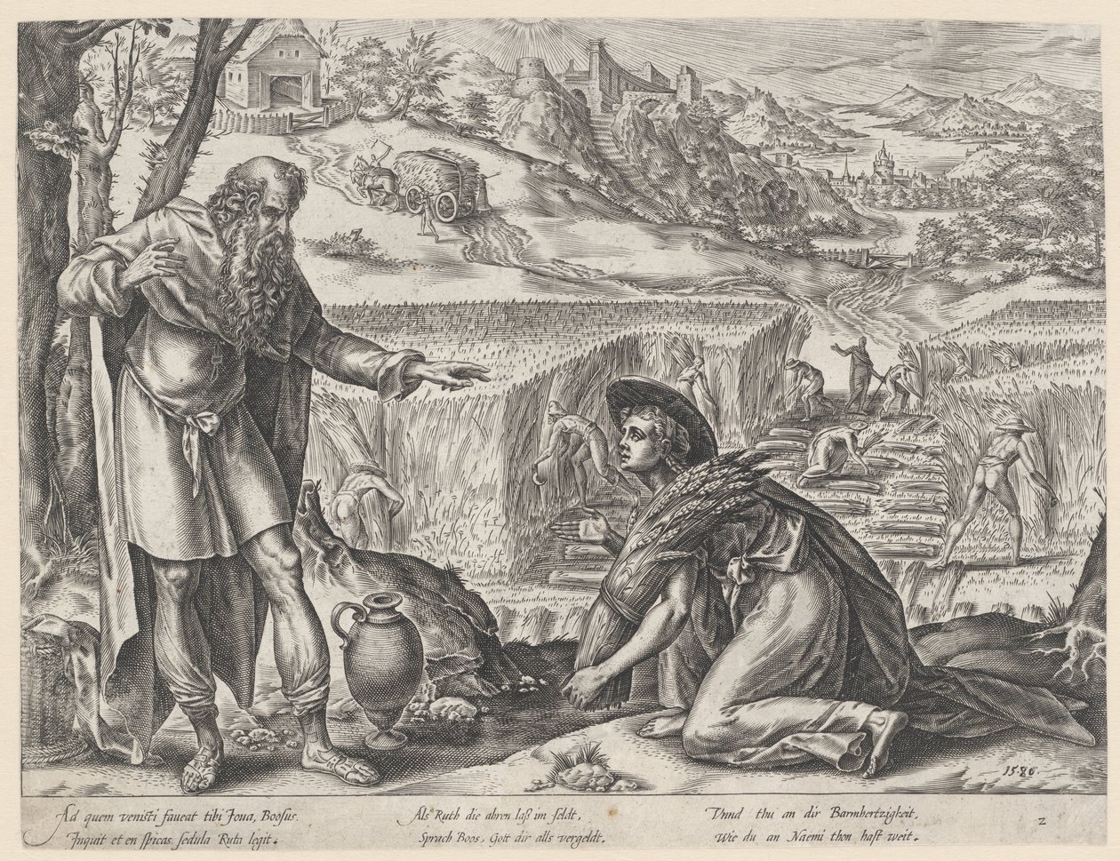Rut espiga en el campo de Booz. La historia de Ruth (título de la serie) de Hendrick Goltzius