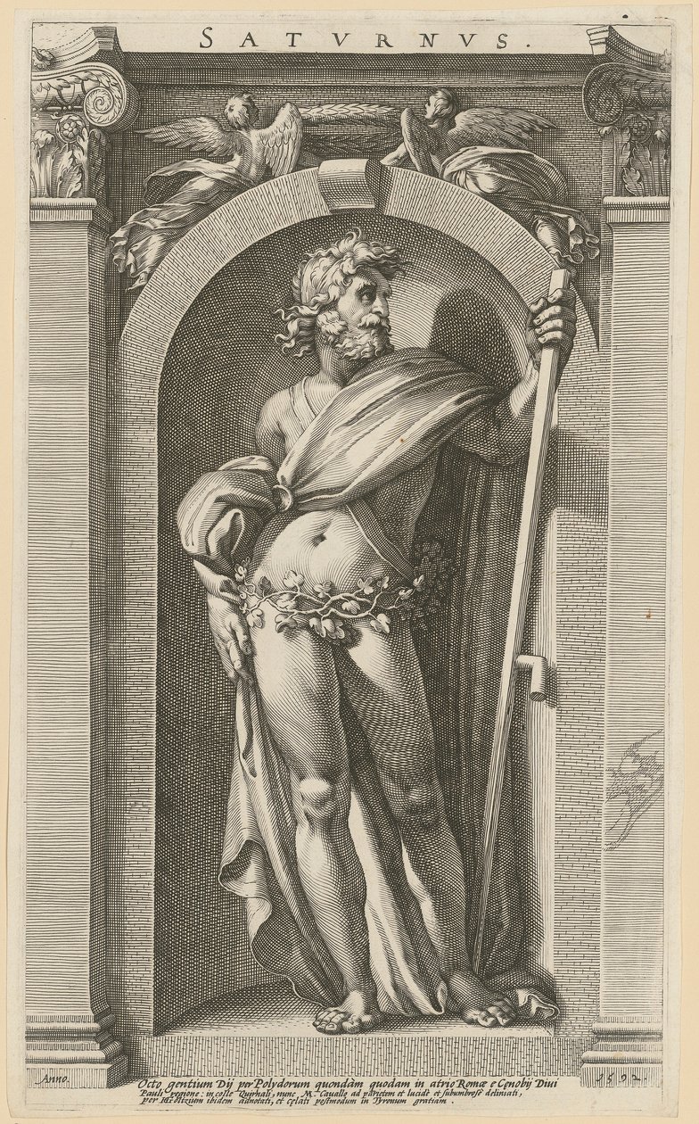 Saturno, lámina 1 de la serie «Ocho divinidades antiguas» de Hendrick Goltzius