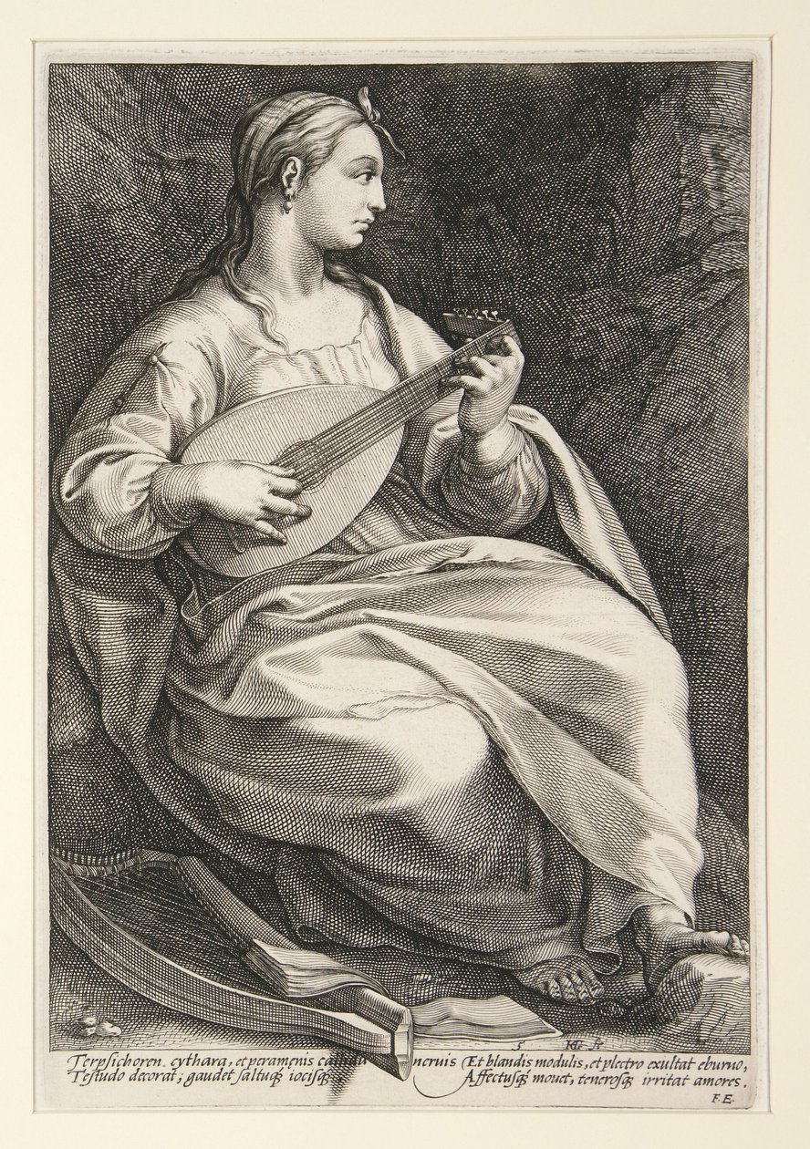 Terpsícore, lámina 5 de la serie «Las nueve musas» de Hendrick Goltzius