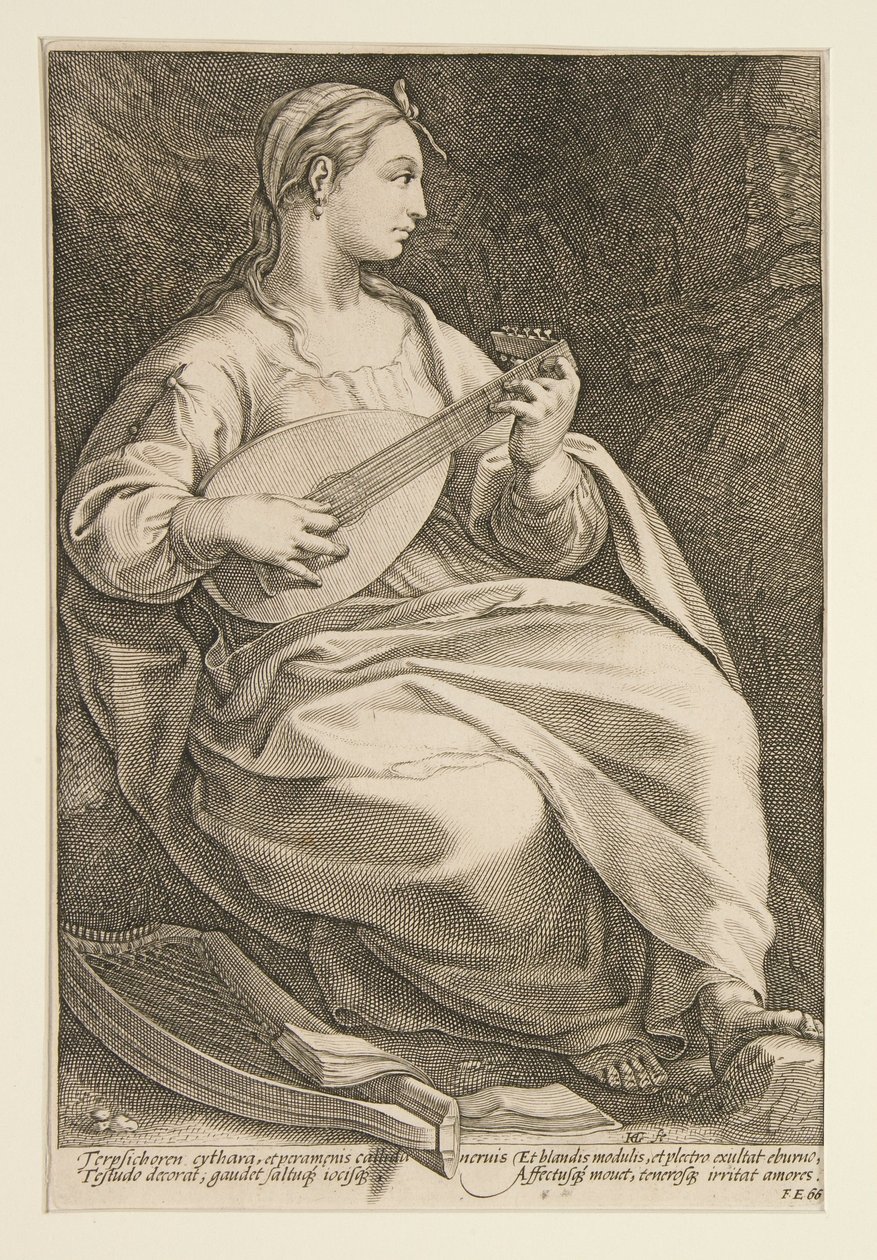 Terpsícore, lámina 5 de la serie Las nueve musas de Hendrick Goltzius