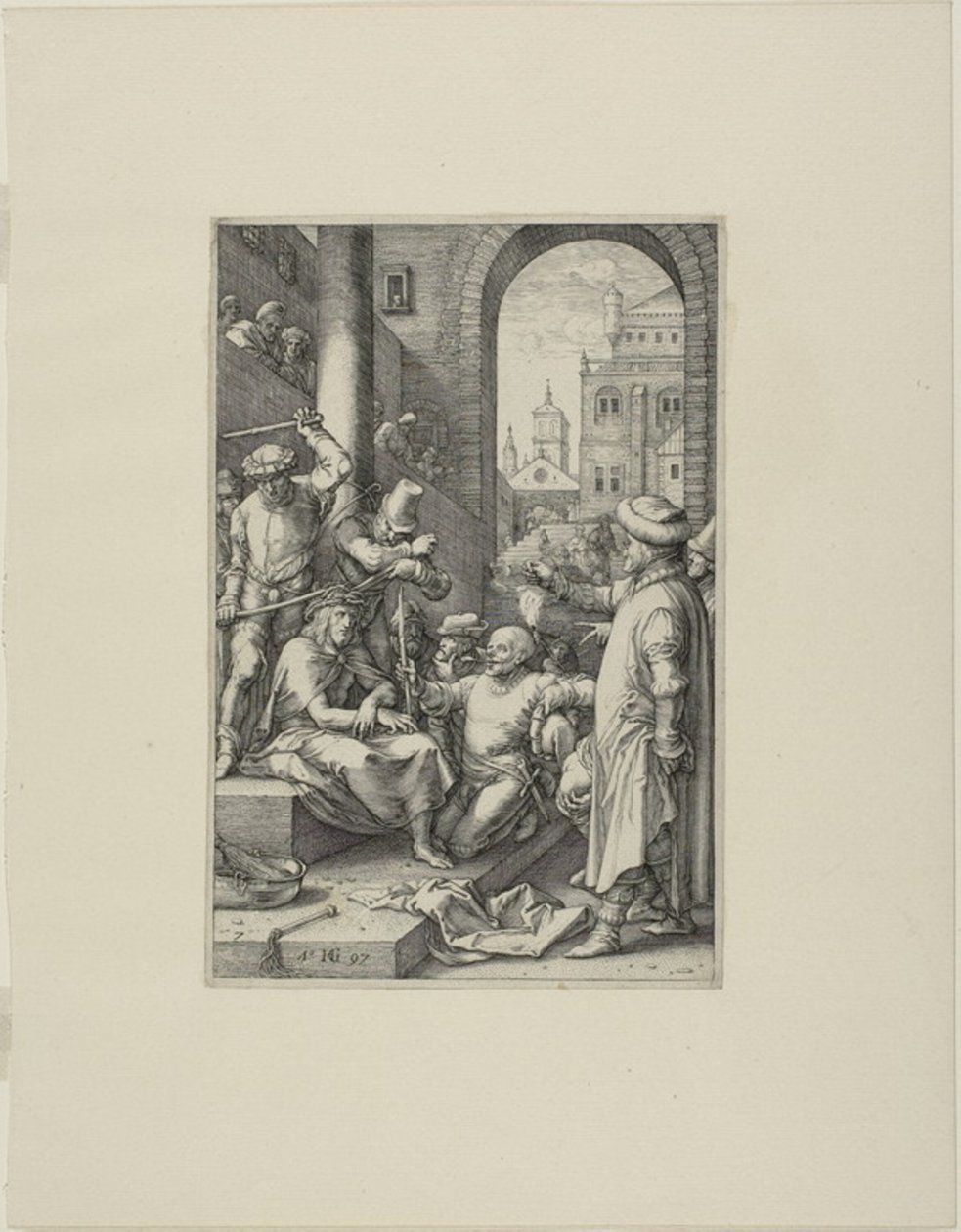 La coronación de espinas, lámina siete de La Pasión de Cristo de Hendrick Goltzius