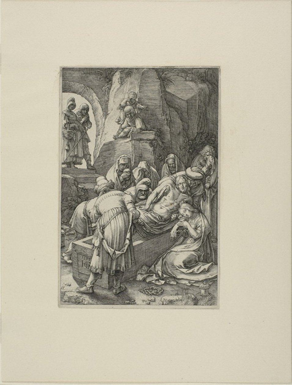El entierro, lámina once de La Pasión de Cristo de Hendrick Goltzius