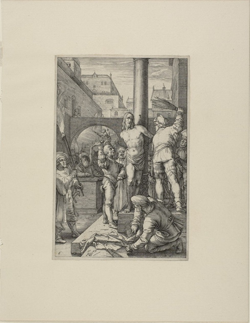 La flagelación, lámina seis de La Pasión de Cristo de Hendrick Goltzius