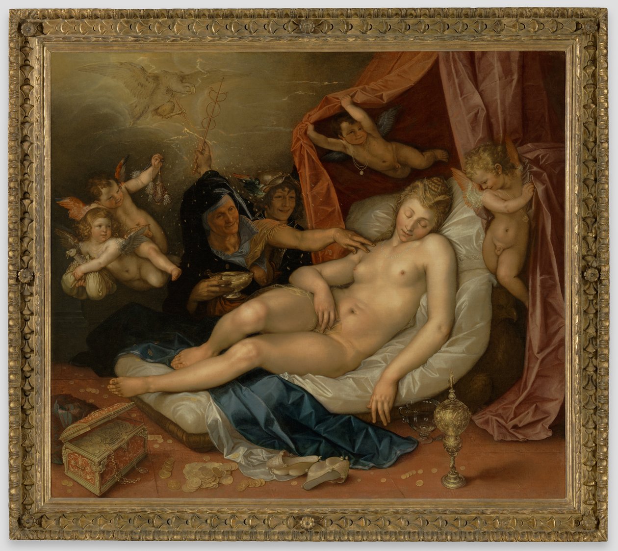 Dánae dormida preparada para Júpiter de Hendrick Goltzius