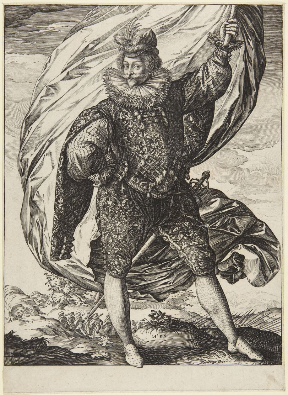 El abanderado, girado hacia la derecha de Hendrick Goltzius