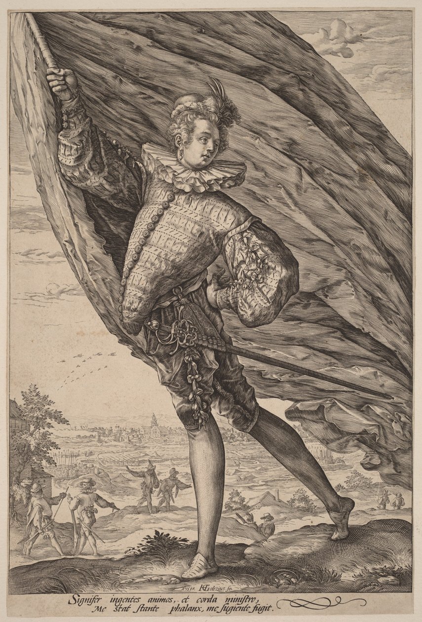 El abanderado, girado hacia la izquierda de Hendrick Goltzius