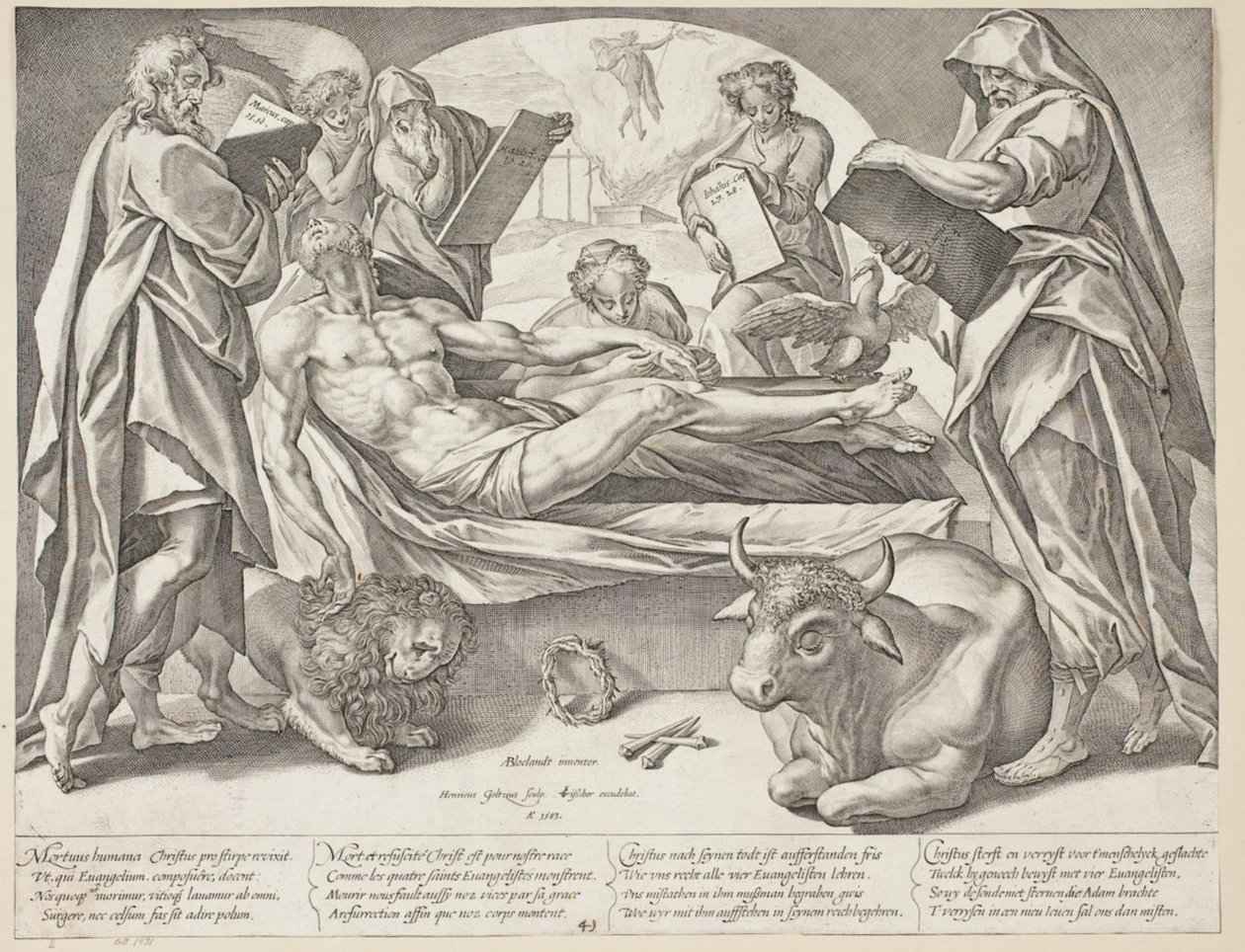 El Cristo muerto y los cuatro evangelistas de Hendrick Goltzius